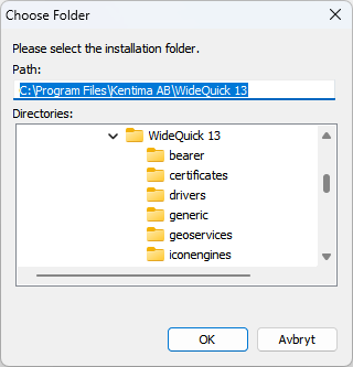 Dialogue for changing installation folder.