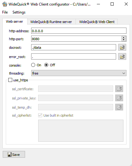 WideQuick Web Client Config Tool – Web server.