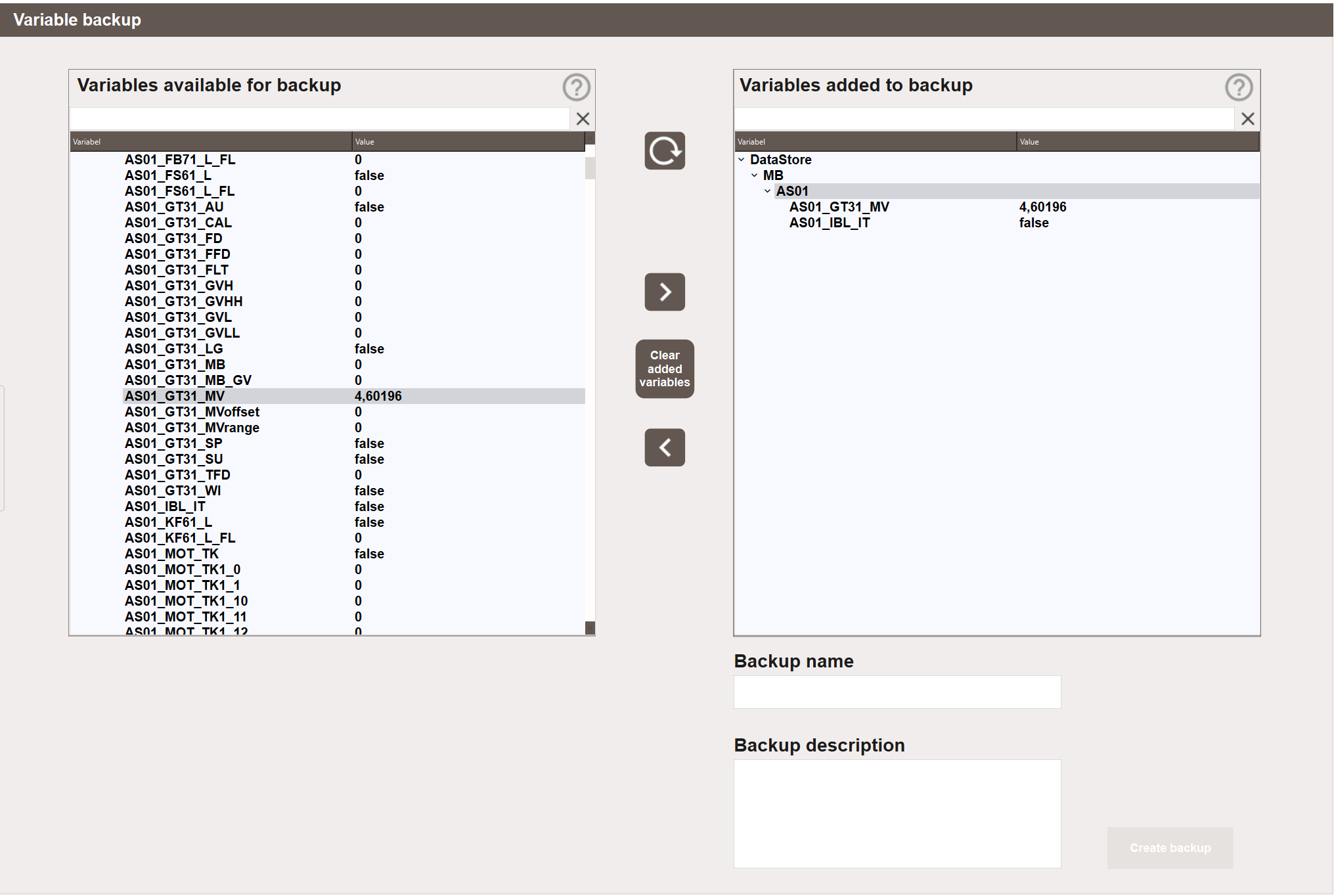 Variable backup view
