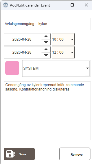 Add/Edit Calendar Event popup