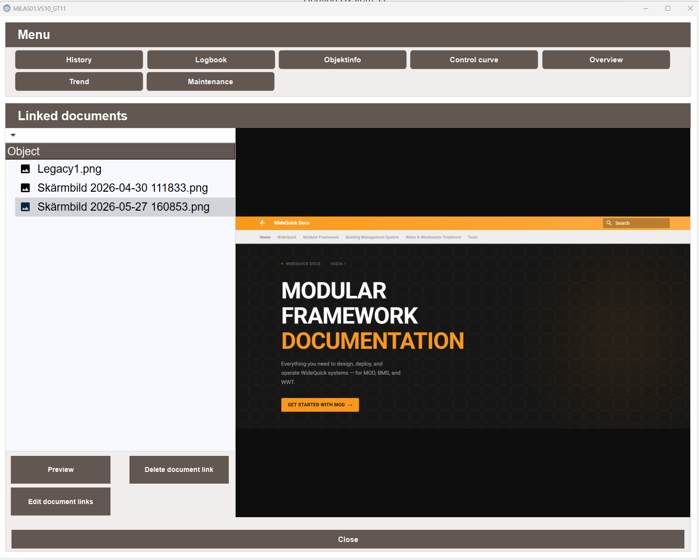 Documents tab in the object popup