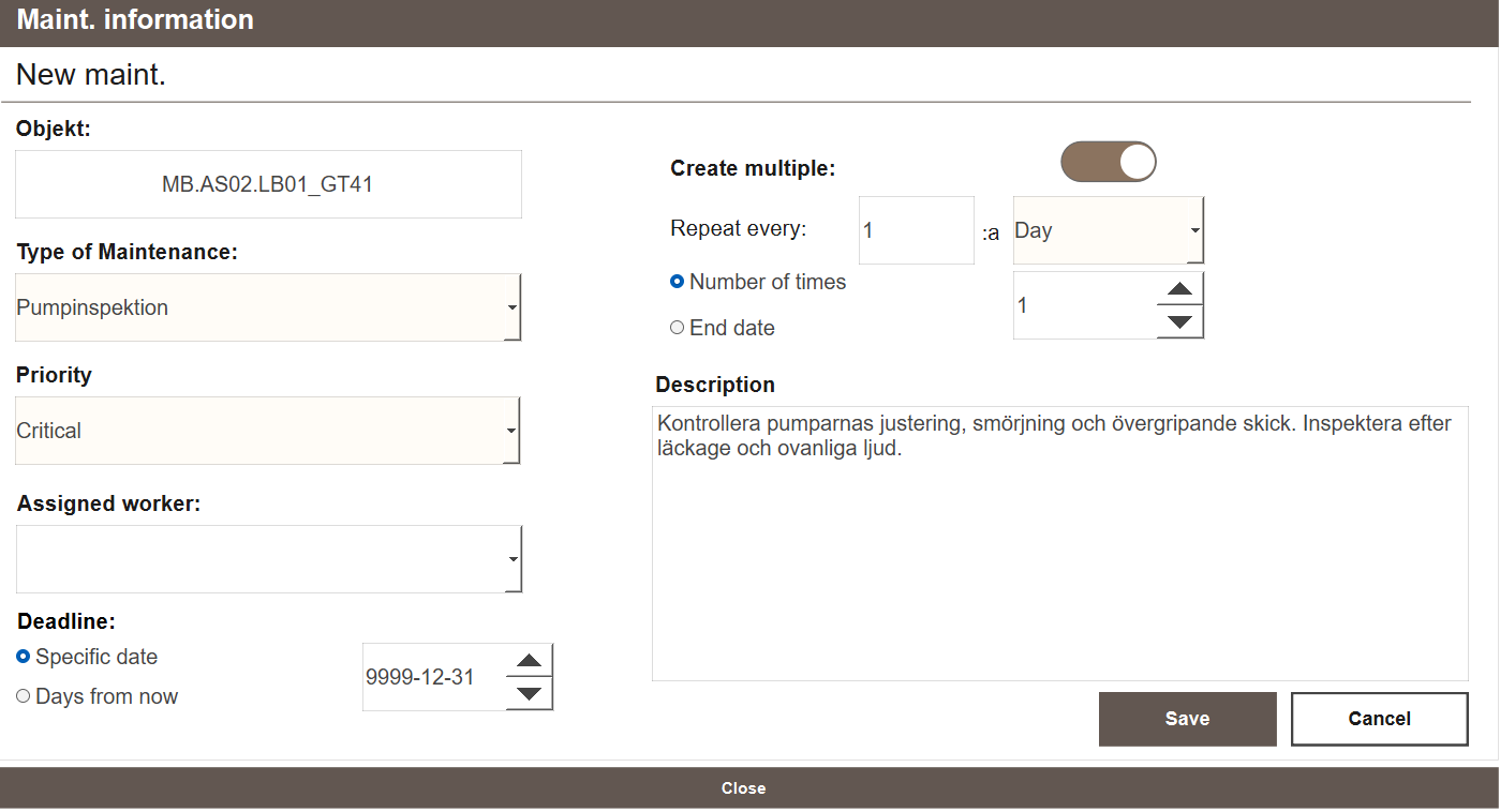 New maint. form