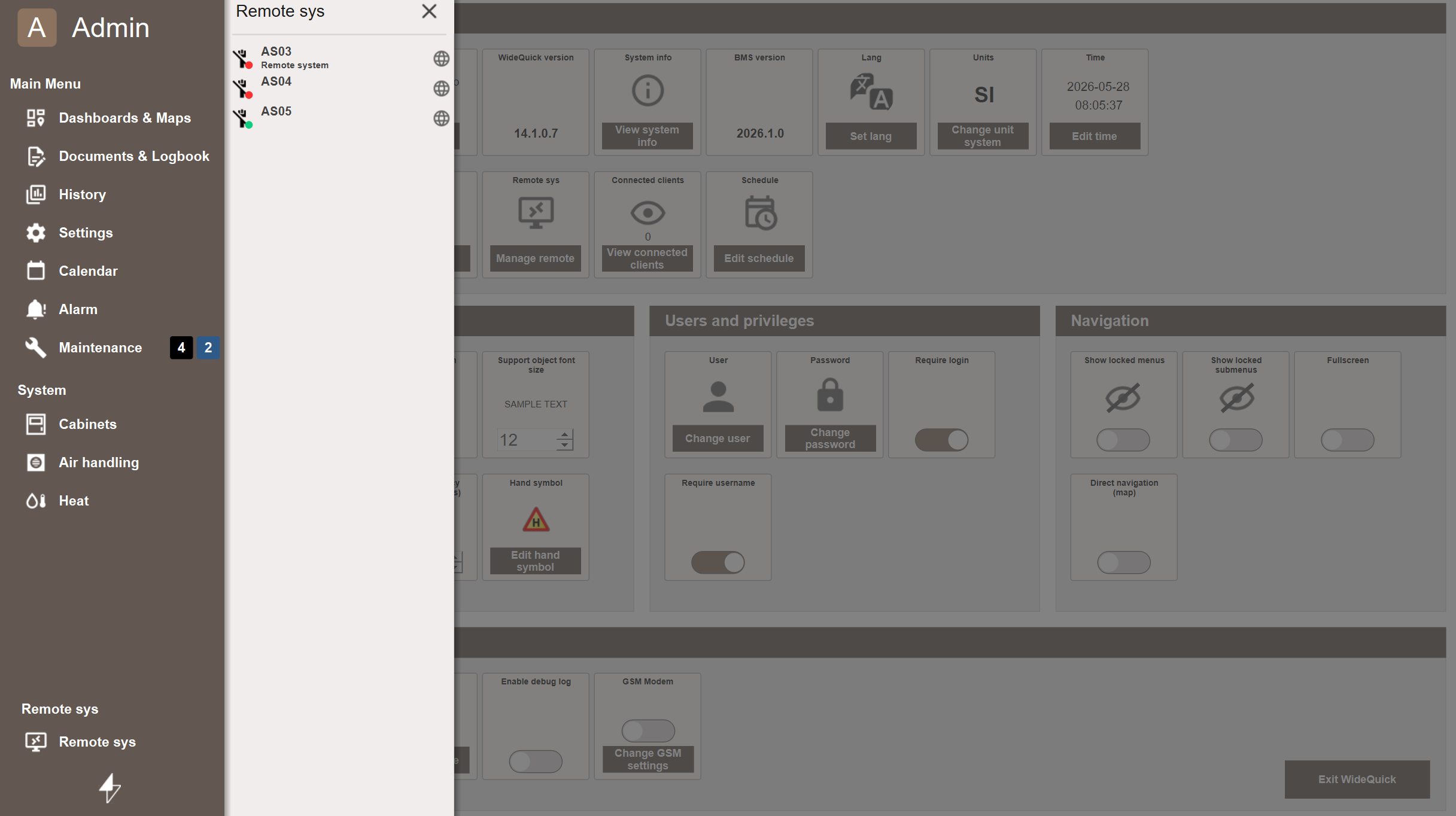 Remote Systems menu showing connected and disconnected systems