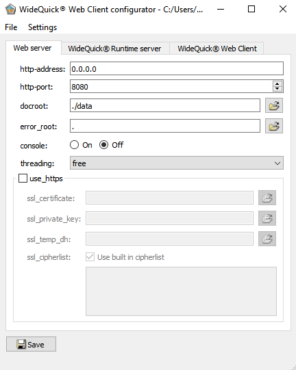 WideQuick Web Client Config Tool – Web server