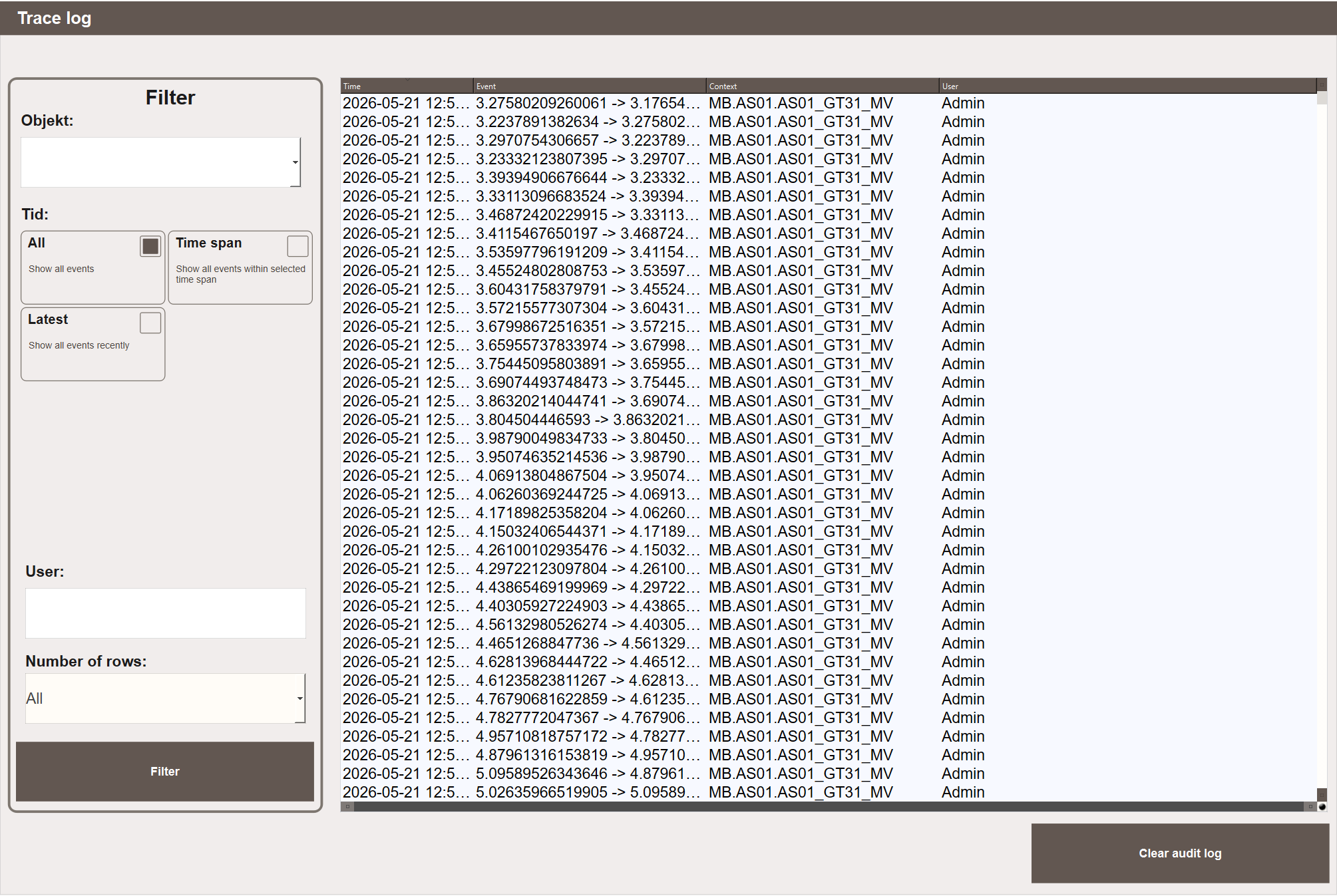 Audit trail view
