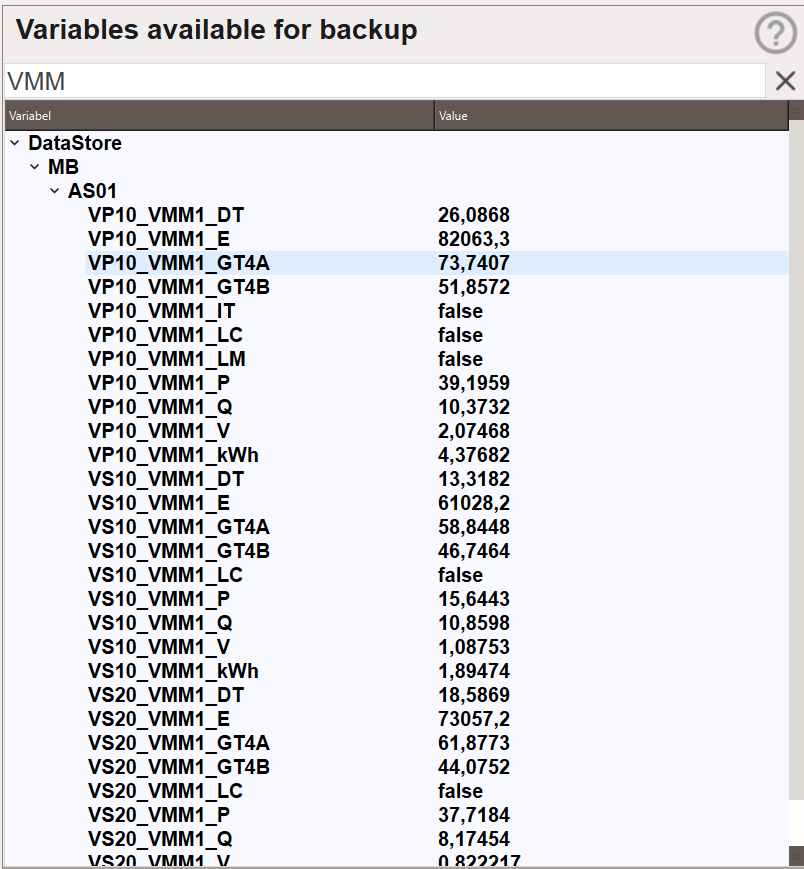 Filtering the variable tree