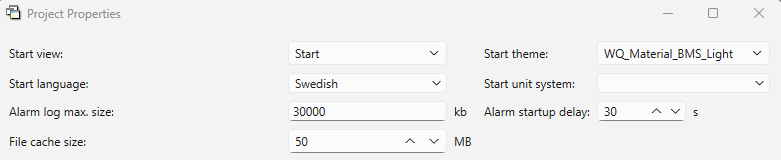 Project Properties dialog with the Start language field