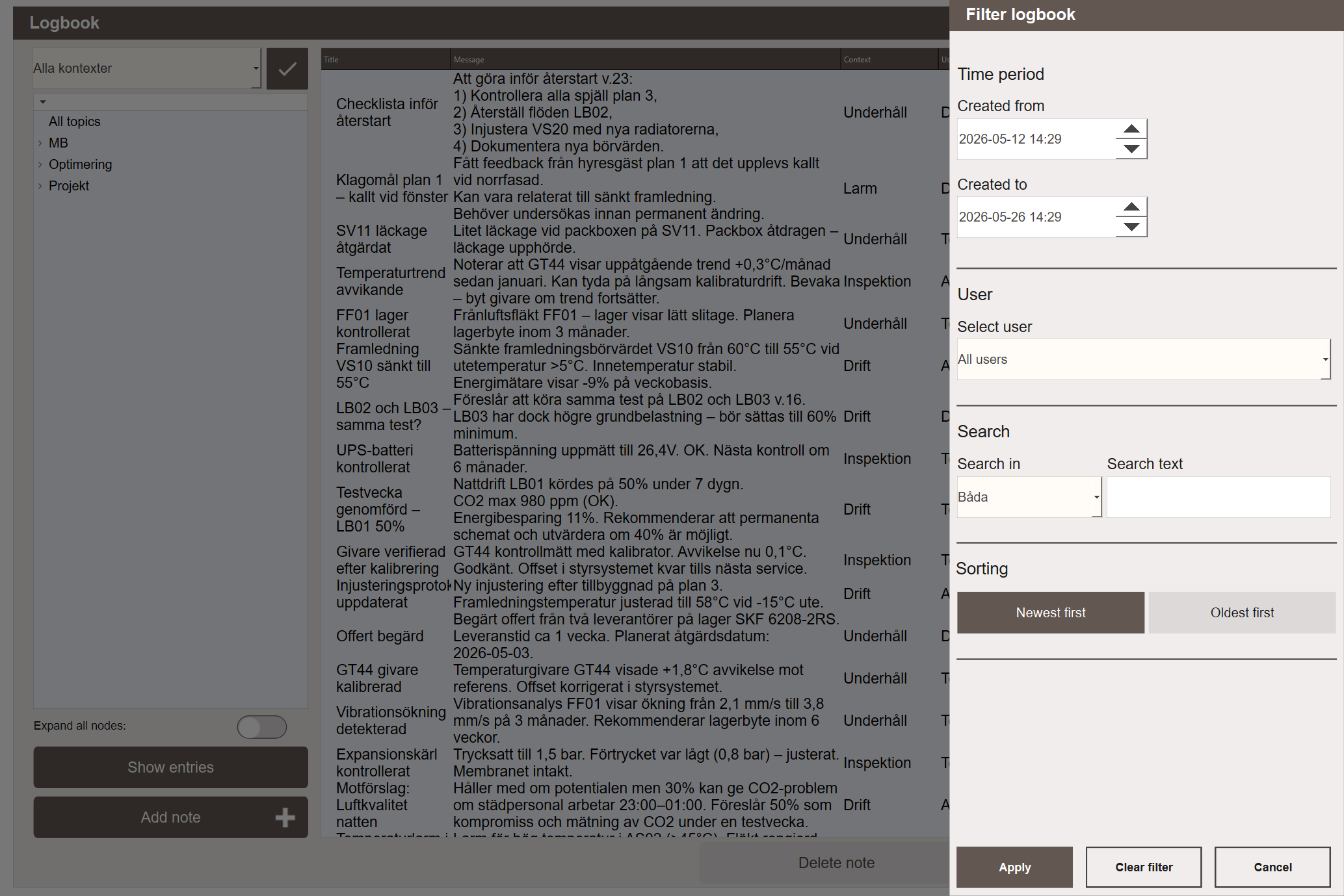 Filterpanel