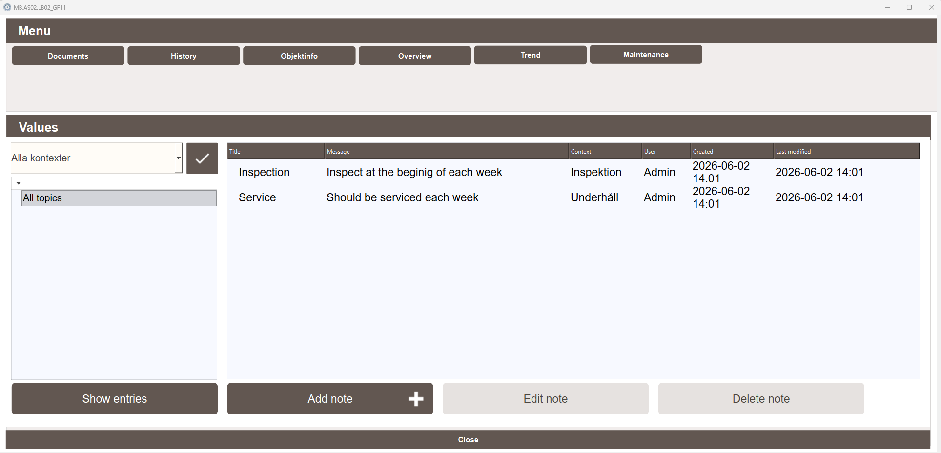 Logbook popup