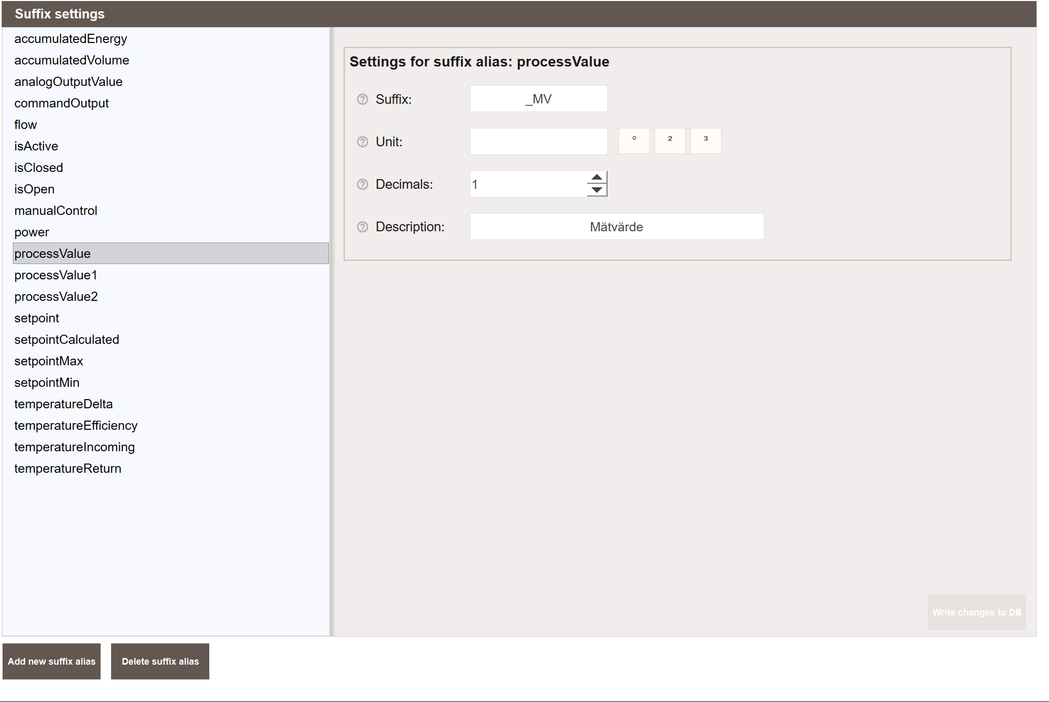 Suffix settings